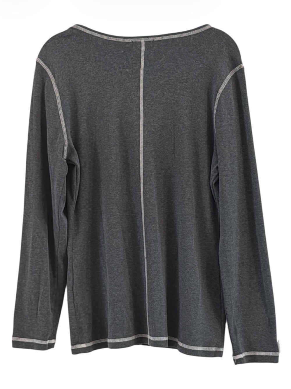Venus Gray Knit Contrast Stitch Lace Up Henley Long Sleeve Top Large L - Picture 2 of 8